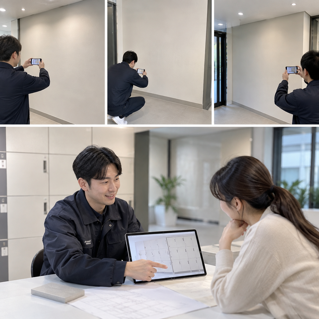 스마트폰으로 촬영한 락커 설치 벽면 현장 사진 3